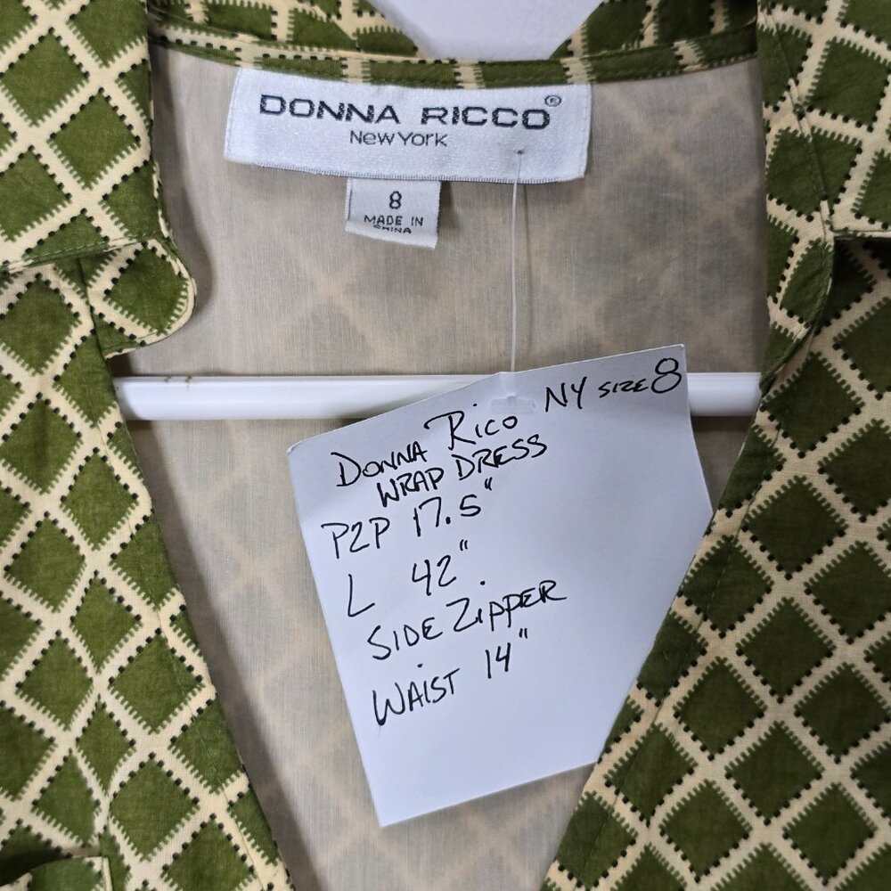 Donna Ricco  Olive Grid Wrap Dress - Picture 3 of 6